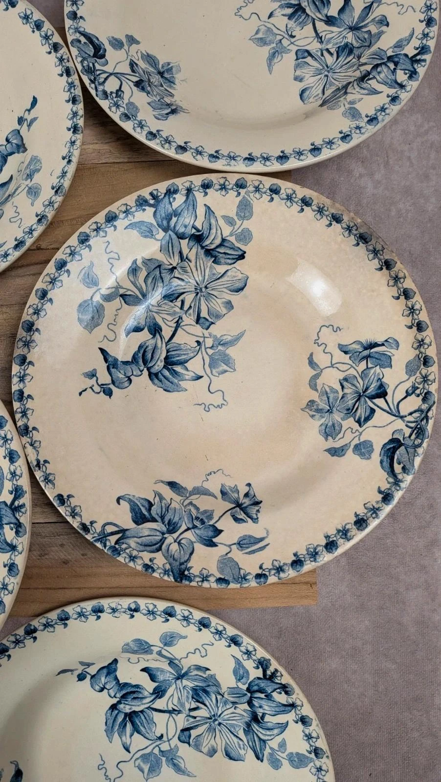 Lot de 5 assiettes creuses anciennes Vieillard & Cie Bordeaux, modèle Clématite – photo 5